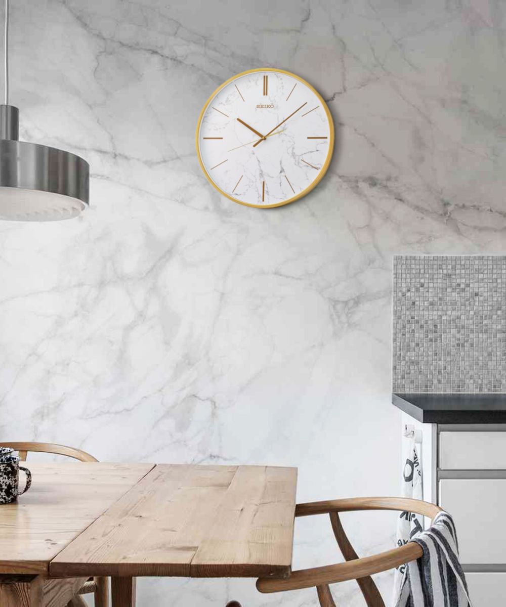 OPEN BOX 16" Wall Clock Carrara Gold & White Marble Effect Metal Case/Glass Cover