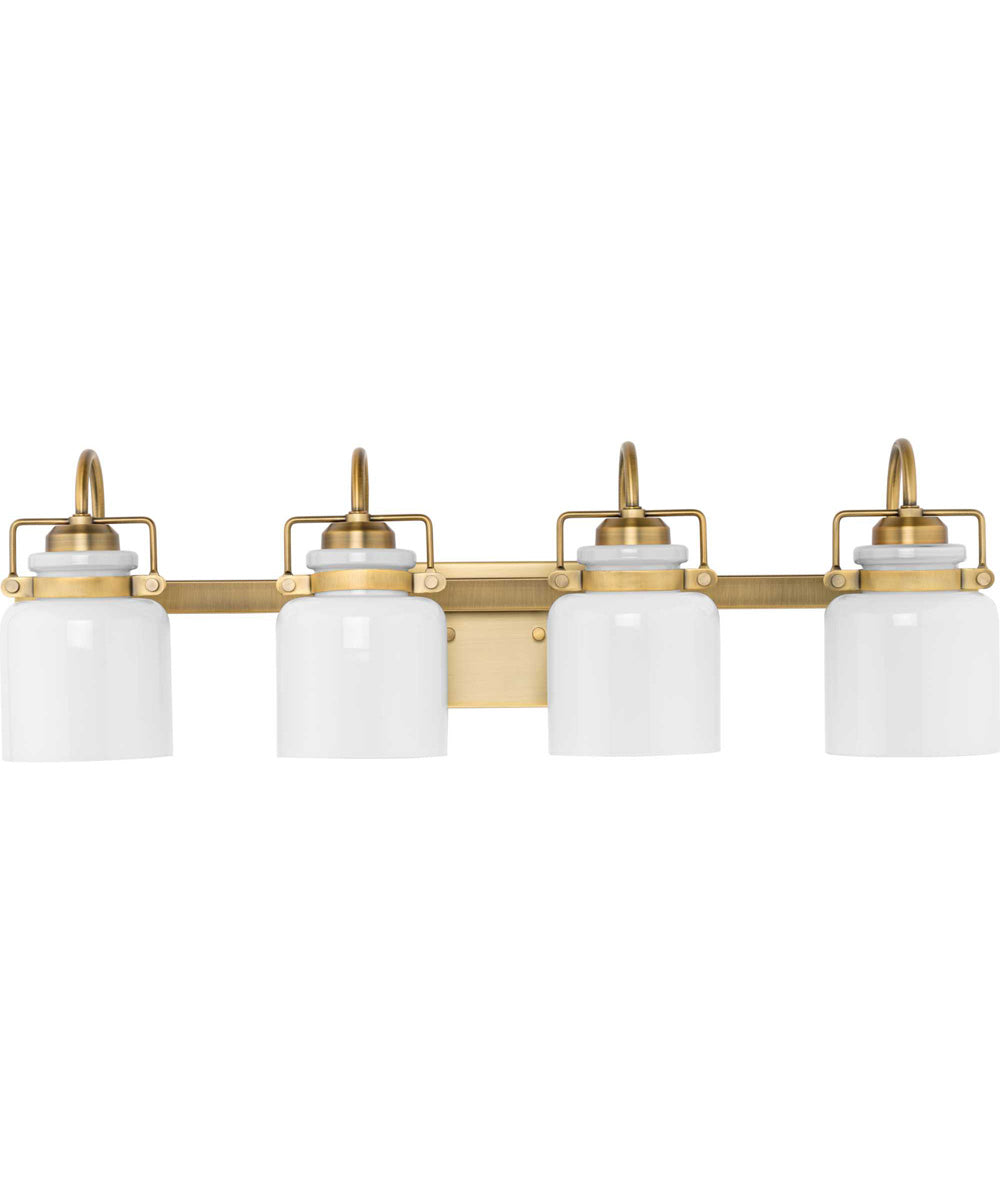 Fessler 4-Light Opal Glass Farmhouse Bath Light Vintage Brass