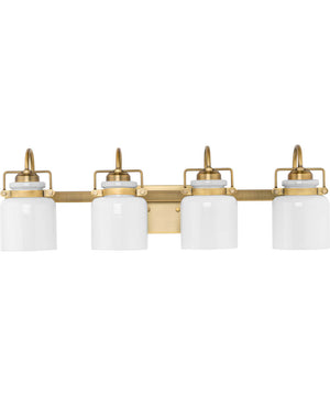 Fessler 4-Light Opal Glass Farmhouse Bath Light Vintage Brass
