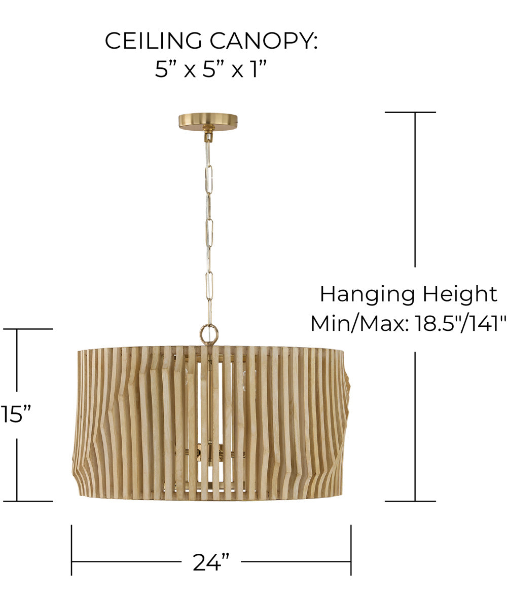 Archer 4-Light Pendant Blonde Wood and Matte Brass