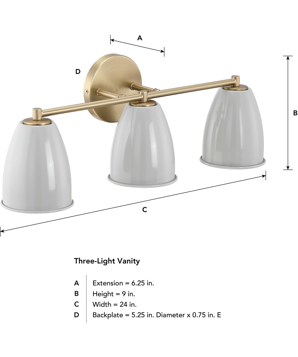 Biba 3 Light Vanity Brushed Gold