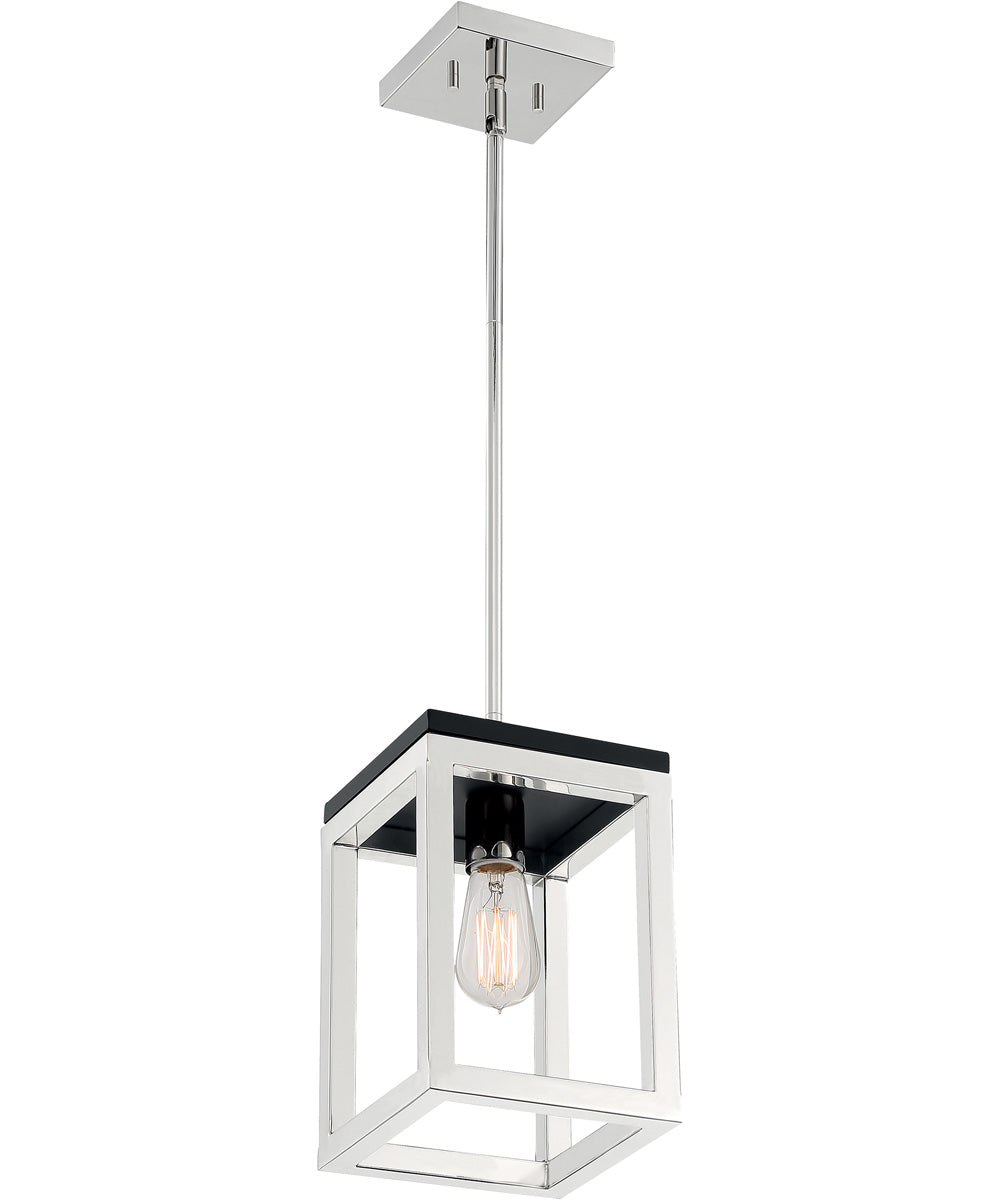 7"W Cakewalk 1-Light Pendant Polished Nickel / Black Accents