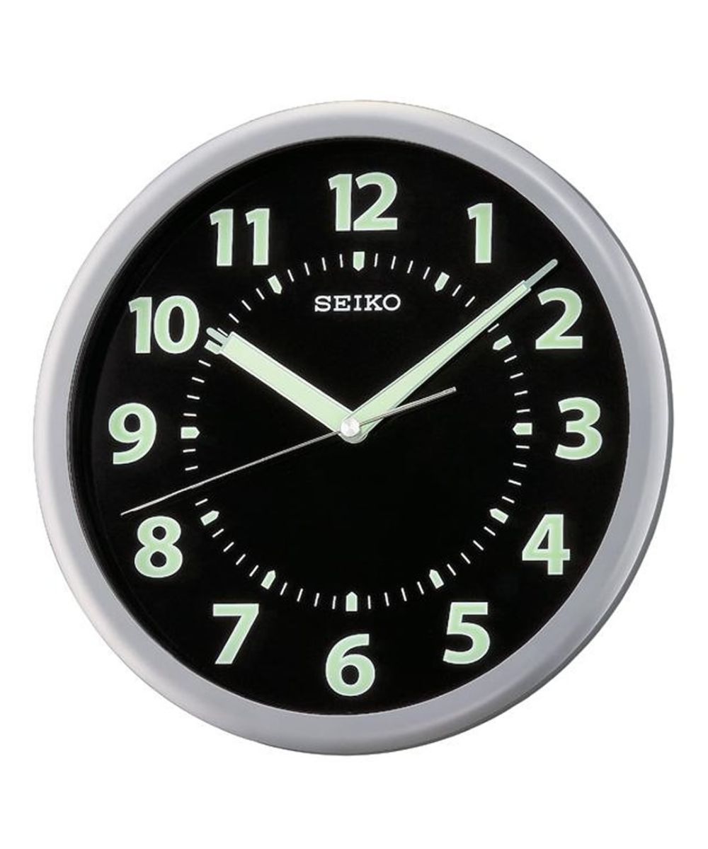 Silver Framed Black Wall Clock Luminous Hands