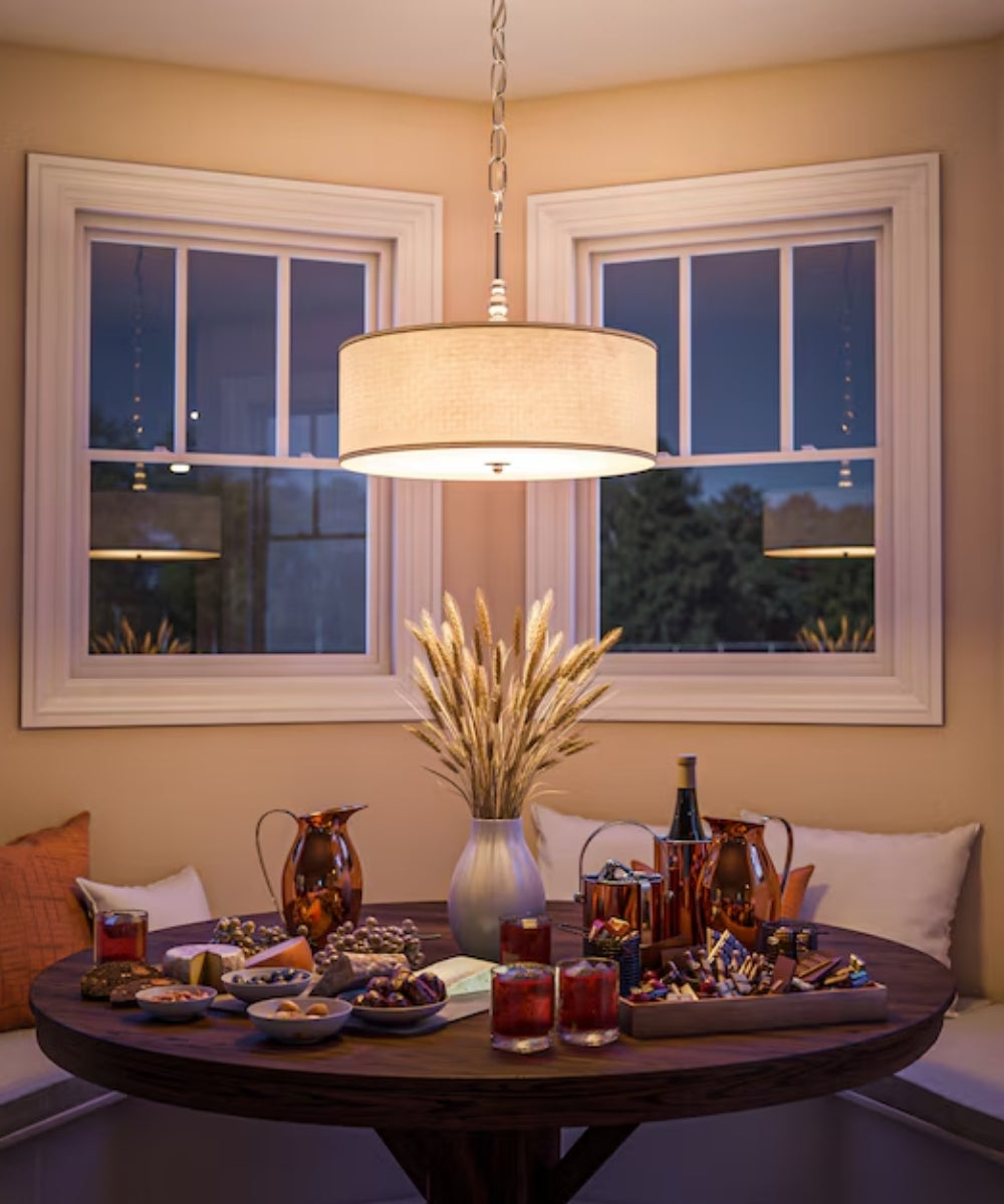 Margot 22"W 3-Light Brushed Steel Finish with Silver Metallic Drum Shade Pendant Light by KenroyHome