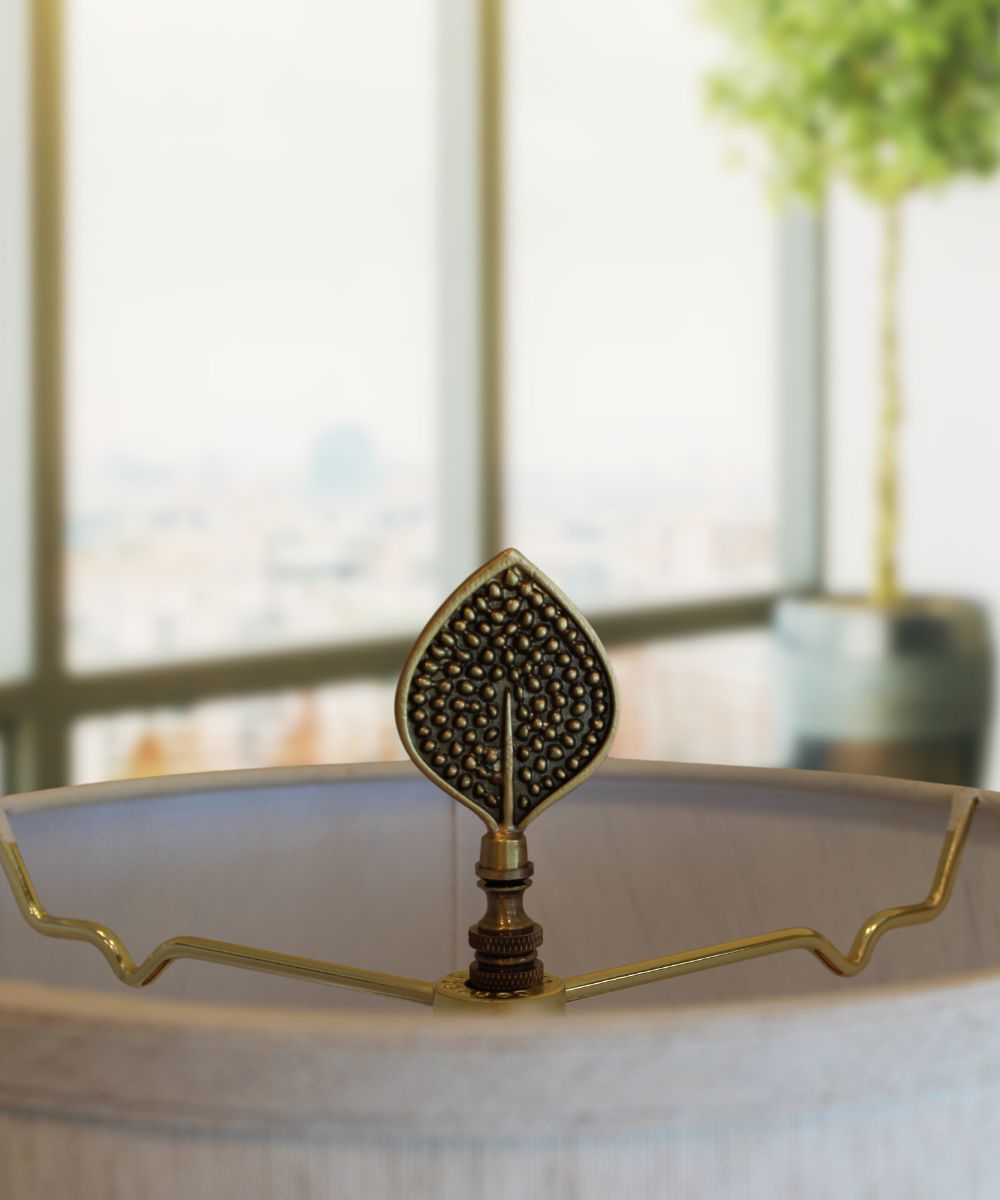 Birch Leaf Decorative Lamp Finial Antique Brass, 3.25"h