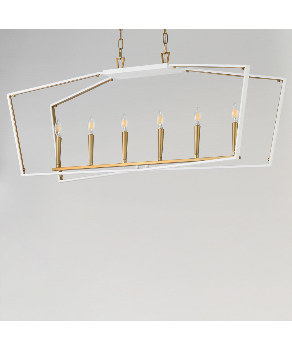 Melrose 6-Light Linear Pendant White/Natural Aged Brass