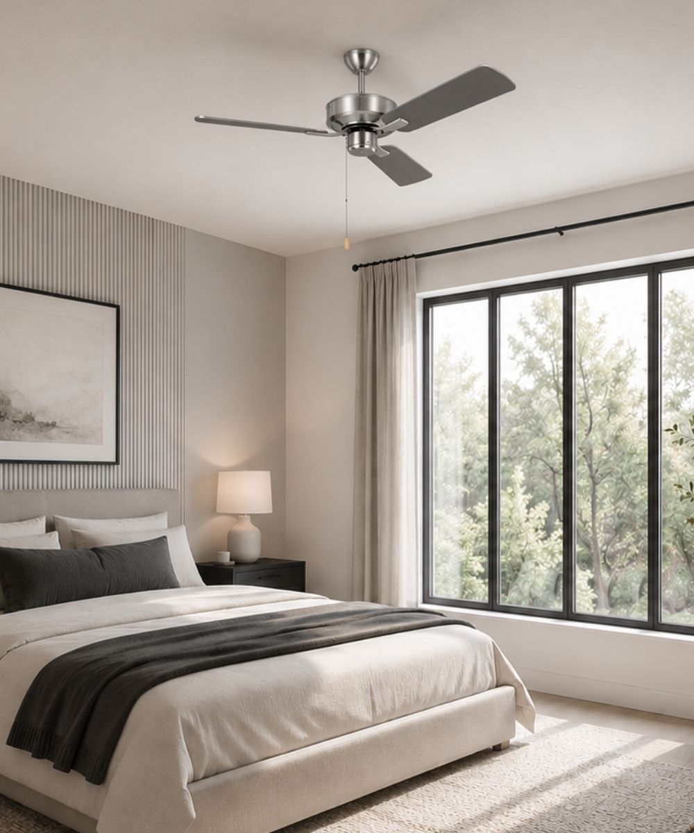 48" Linden 3-Blade Ceiling Fan Brushed Steel with Silver and American-Walnut Reversible Blades Finish