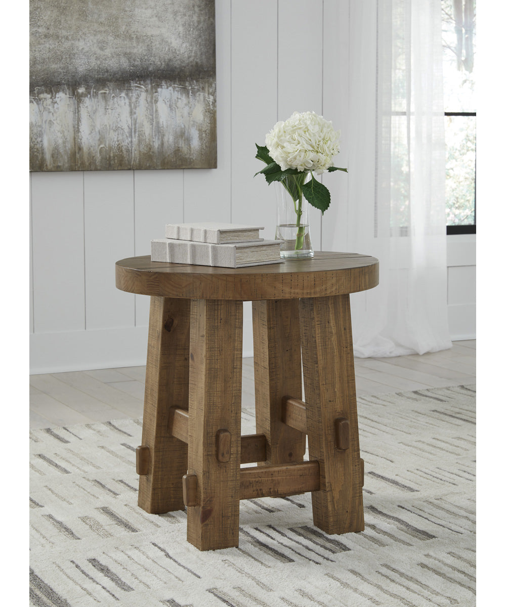 Mackifeld Round End Table Warm Brown