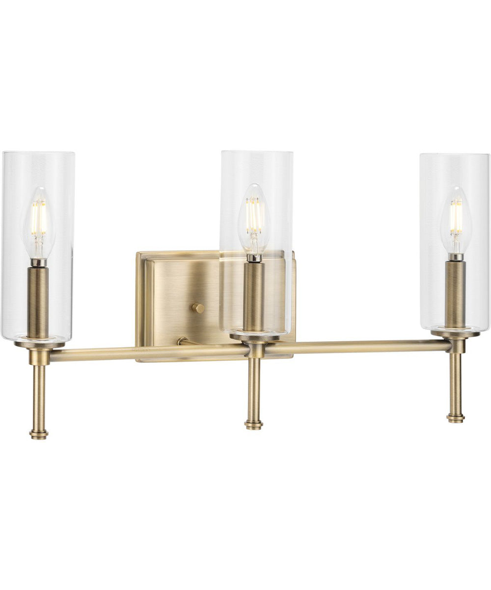 Elara 3-Light Clear Glass New Traditional Bath Vanity Light Vintage Brass