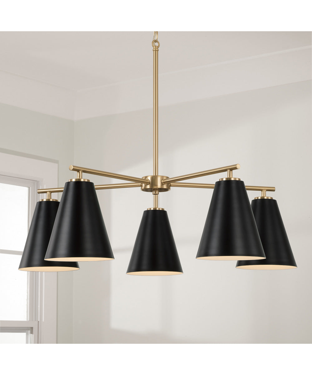 Charlie 5-Light Chandelier Matte Brass and Black