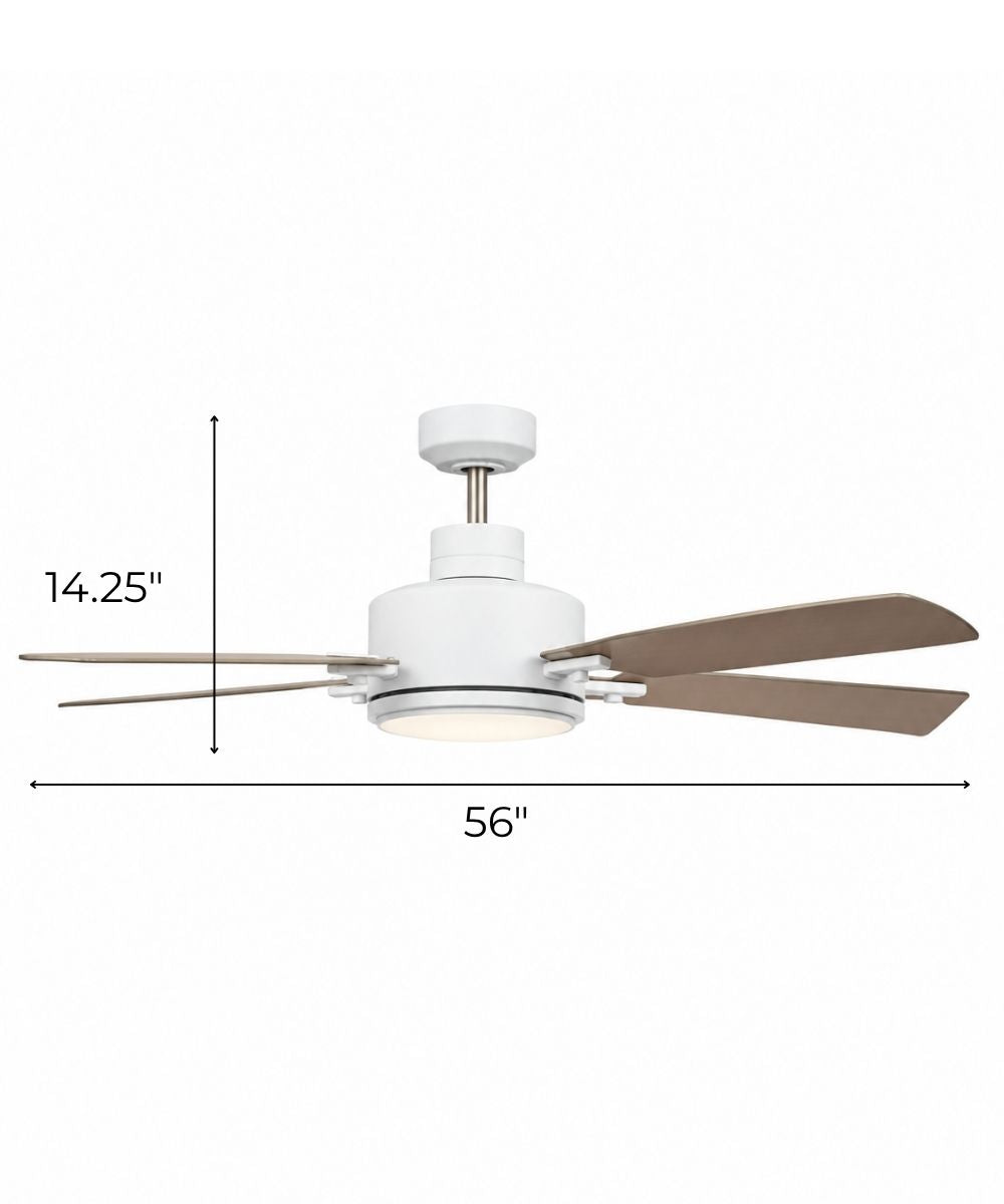 56" Guardian 5-Blade Ceiling Fan White Finish and Silver Blades with Integrated LED Light