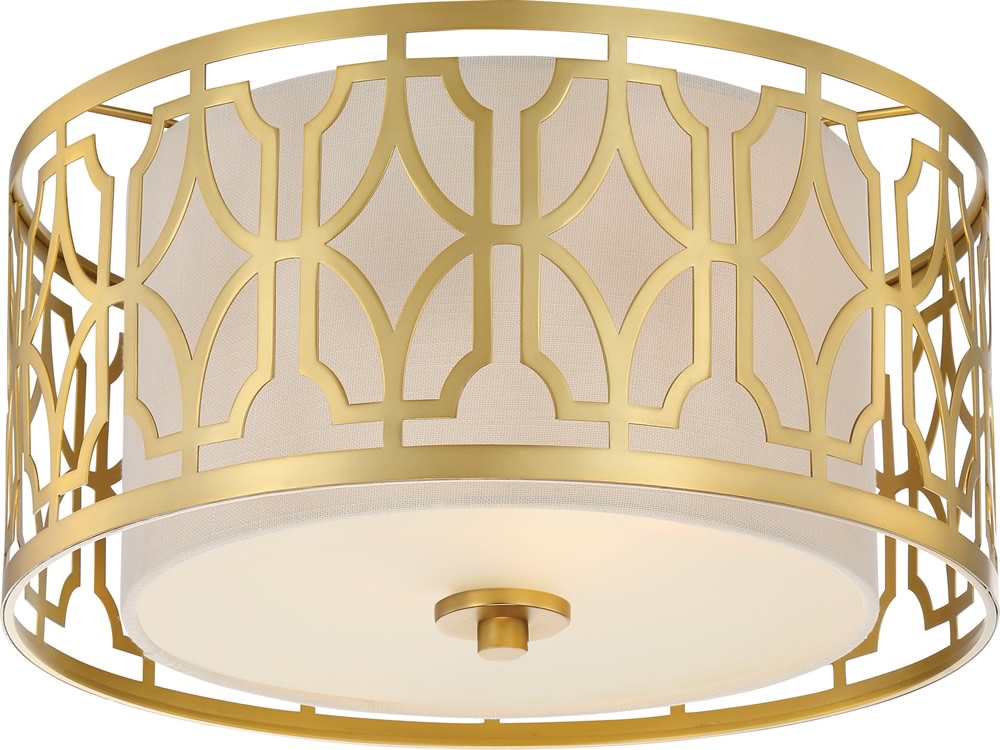 15"W Filigree 2-Light Close-to-Ceiling Natural Brass