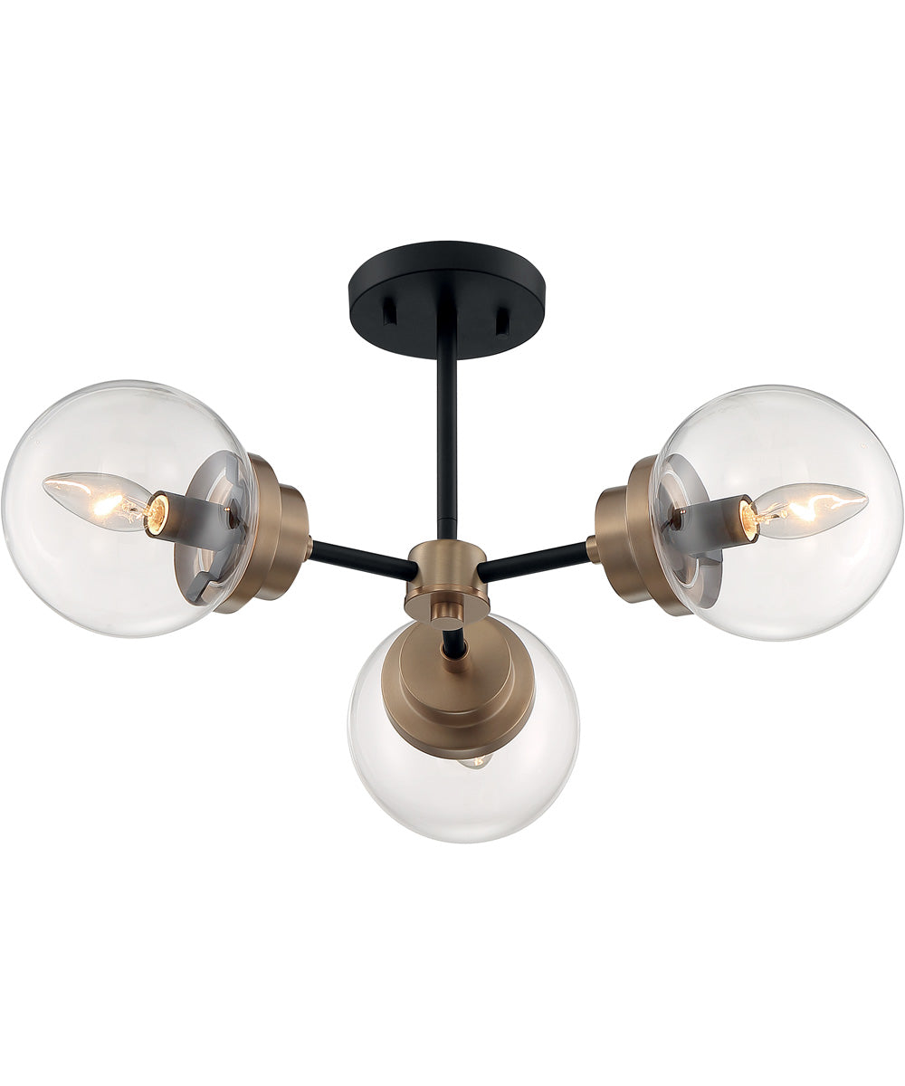 23"W Axis 3-Light Close-to-Ceiling Matte Black / Brass Accents