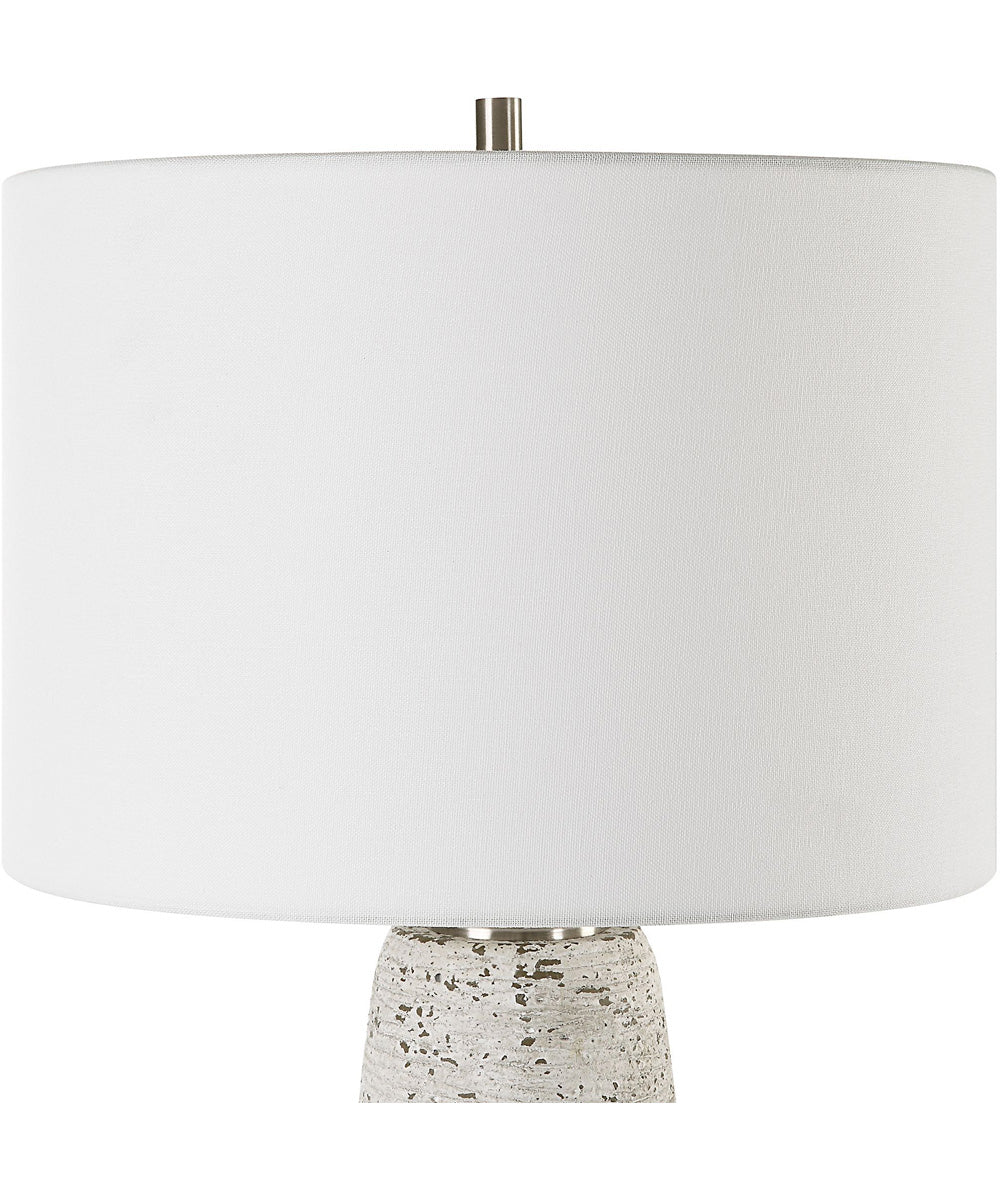 Distressed Ceramic Tapered Table Lamp with White Linen