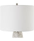Distressed Ceramic Tapered Table Lamp with White Linen