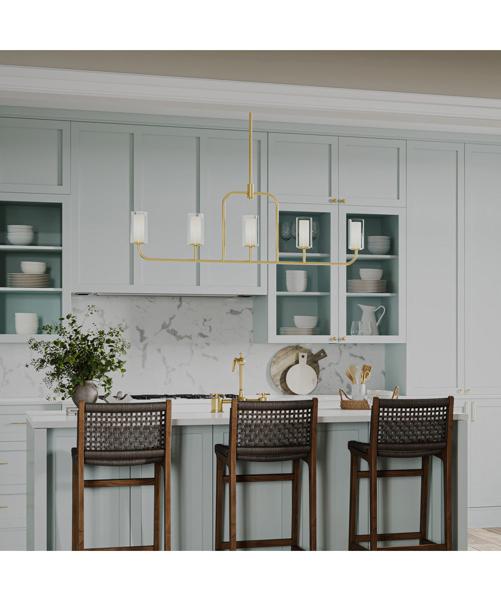 Mack 5-Light Linear Chandelier with Layered Glass Shades Brushed Gold