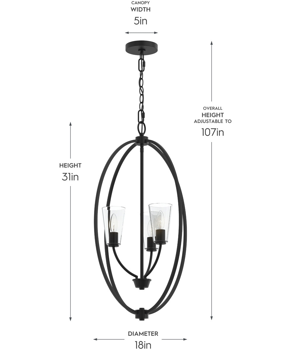 Jheni 3-Light Foyer Pendant with Clear Glass Shades Matte Black