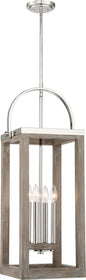 13"W Bliss 4-Light Pendant Driftwood / Polished Nickel Accents