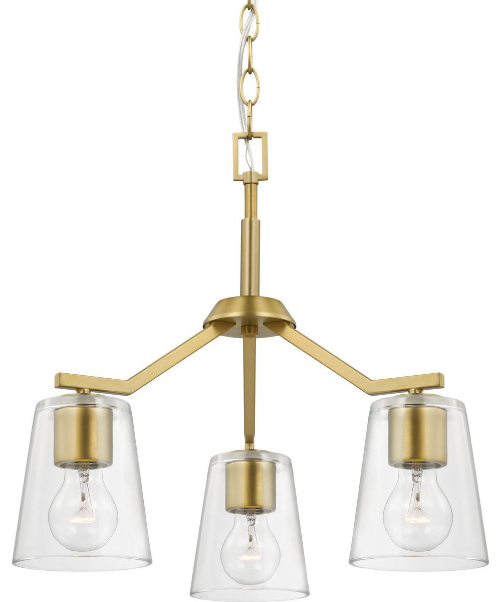 Vertex 3-Light Clear Glass Convertible Chandelier Brushed Gold