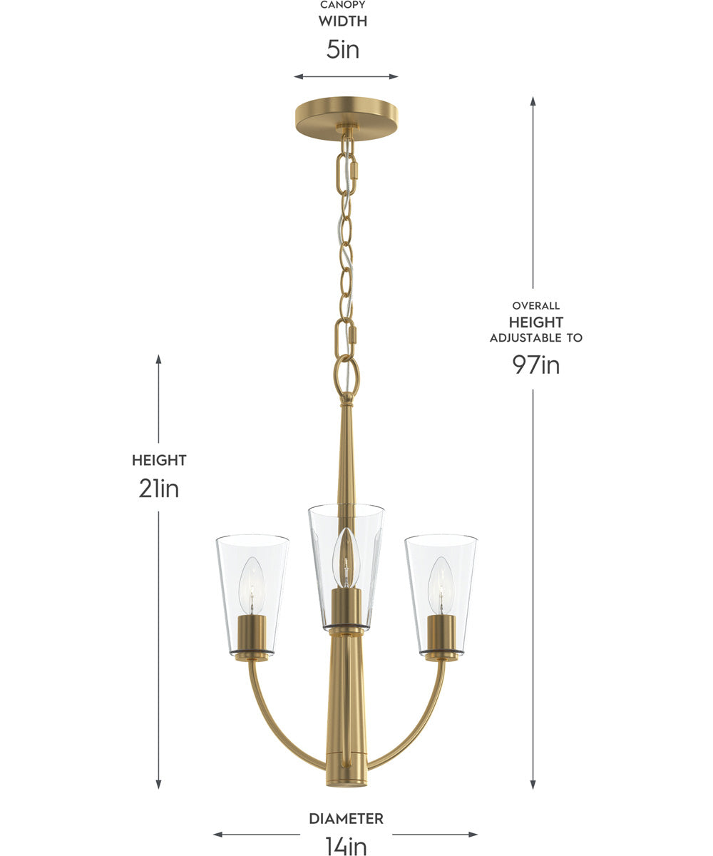 Jheni 3-Light Chandelier with Clear Glass Shades Brushed Gold