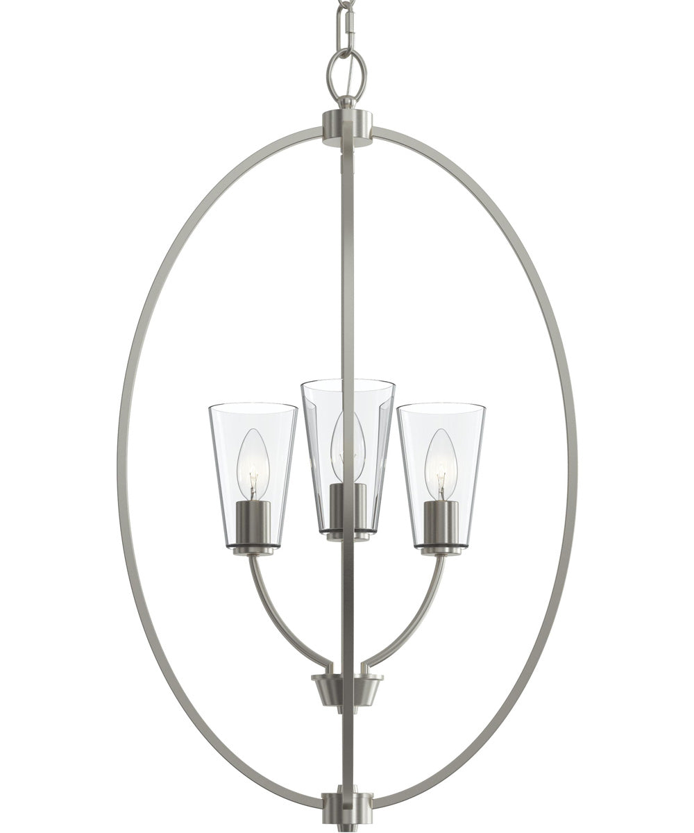 Jheni 3-Light Foyer Pendant with Clear Glass Shades Brushed Nickel