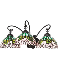 22" Wide Tiffany Cabbage Rose 3 Light Wall Sconce