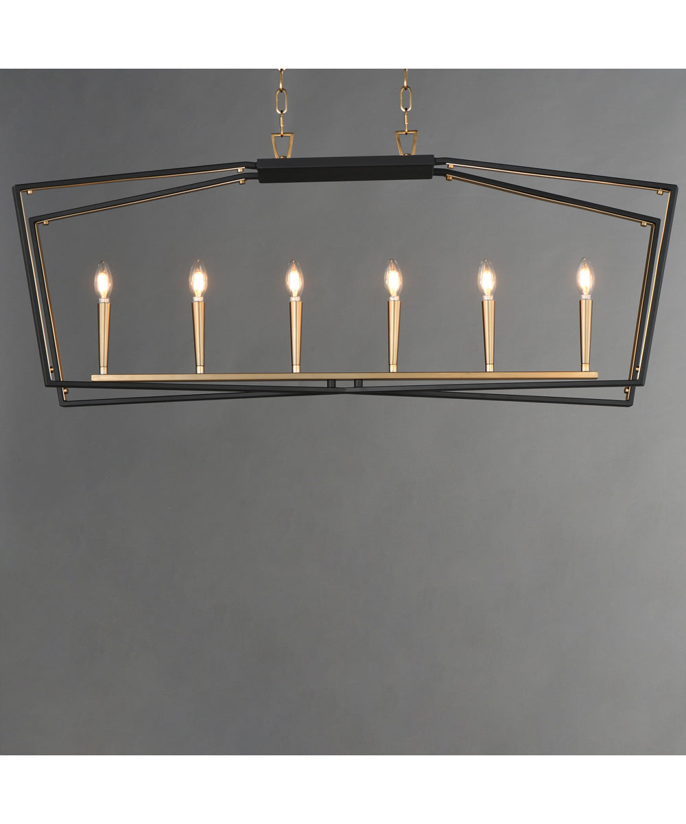 Melrose 6-Light Linear Pendant Black / Natural Aged Brass