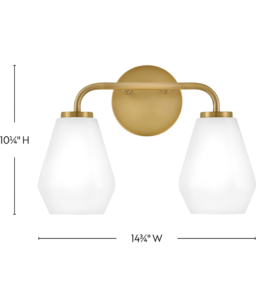 Gio 2-Light Small Two Light Vanity in Lacquered Brass