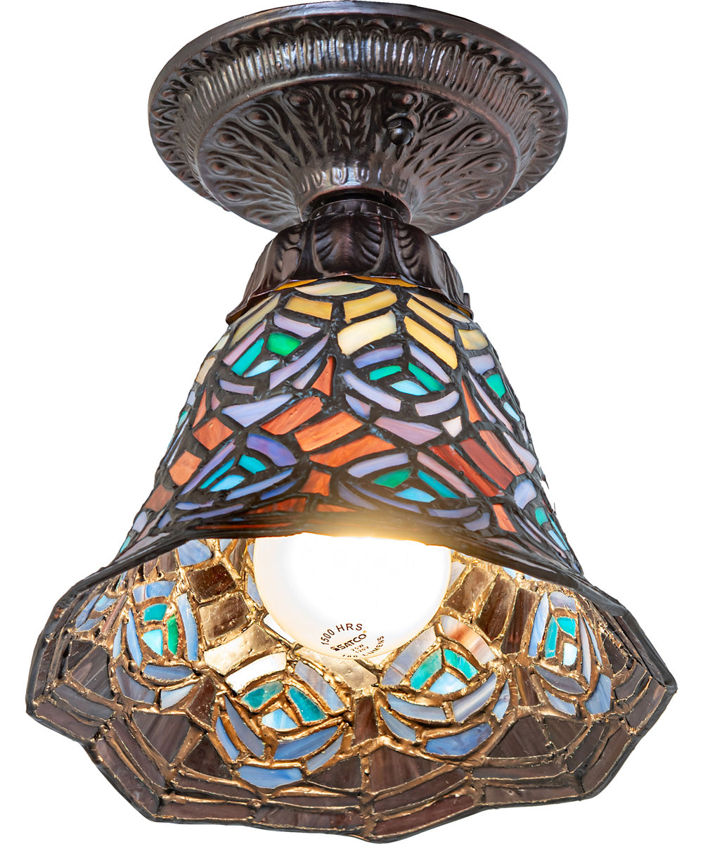 8" Wide Tiffany Peacock Feather Flushmount