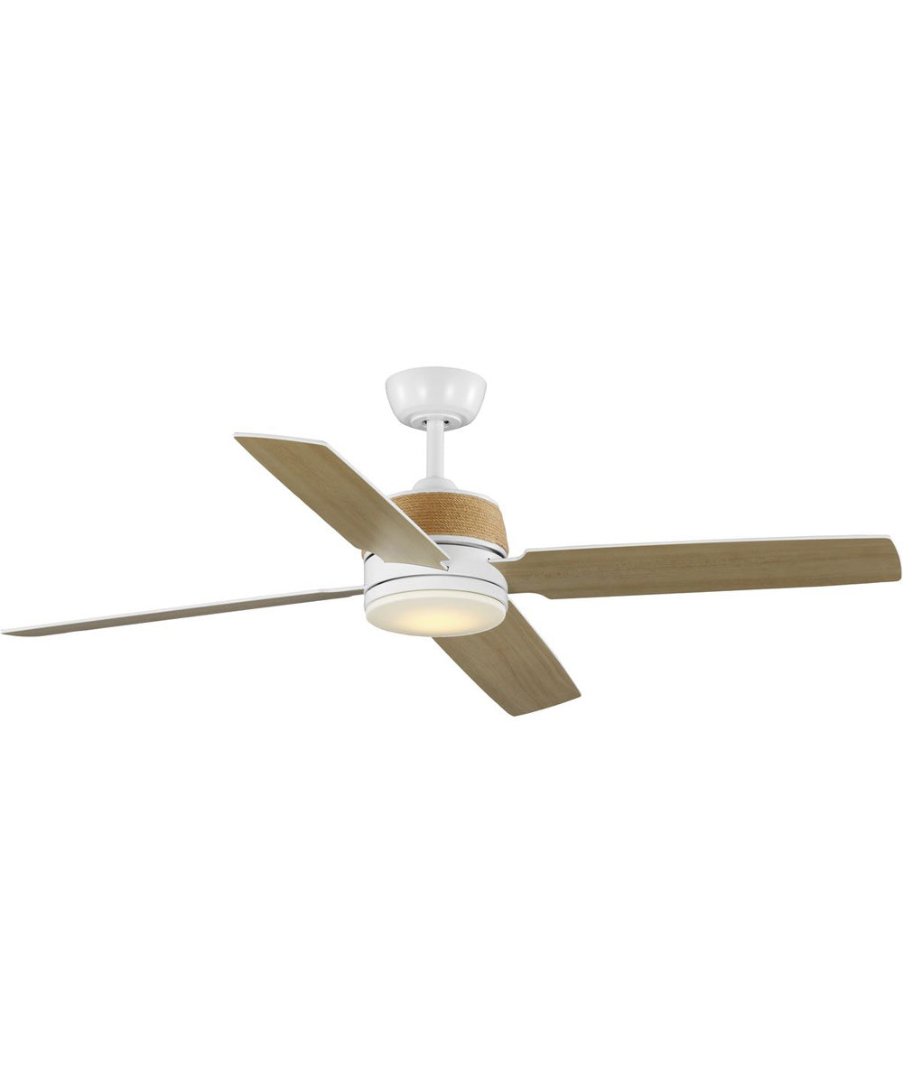 Shaffer II 56 in. 4-Blade Ceiling Fan with Integrated LED Lamped Light Natural Jute Accents Satin White