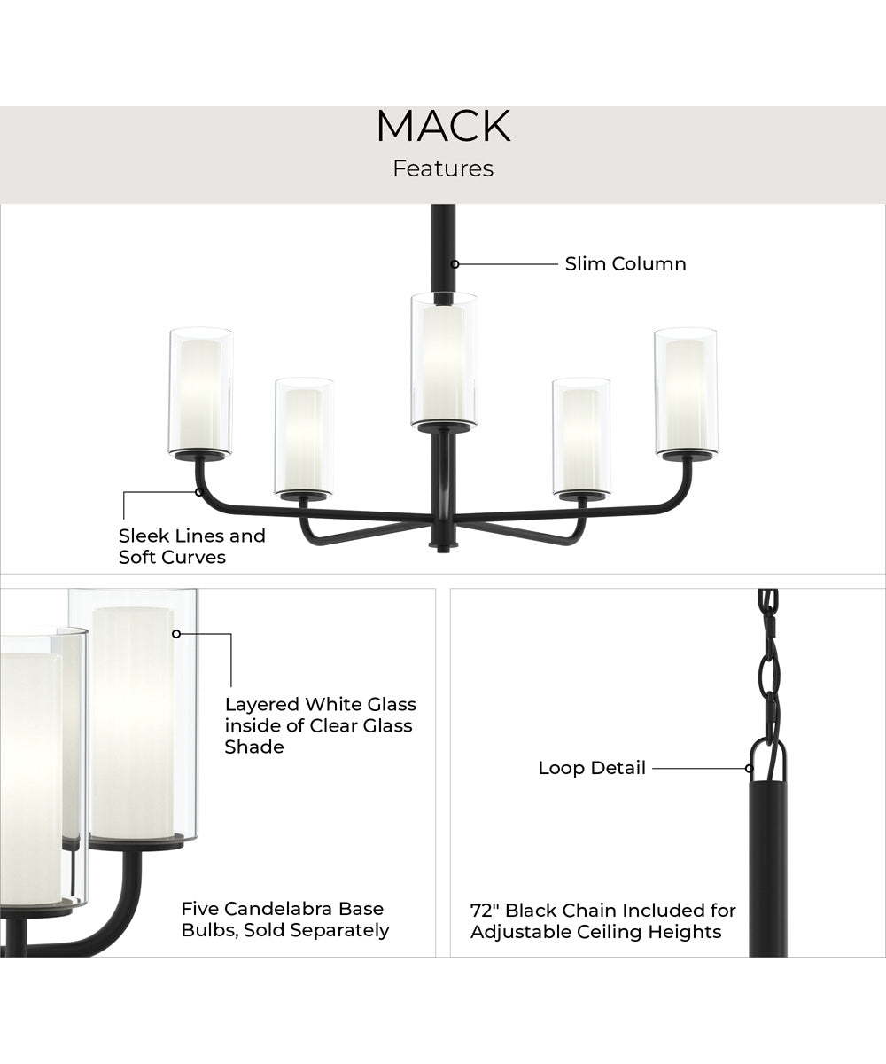 Mack 5-Light Chandelier with Layered Glass Shades Matte Black