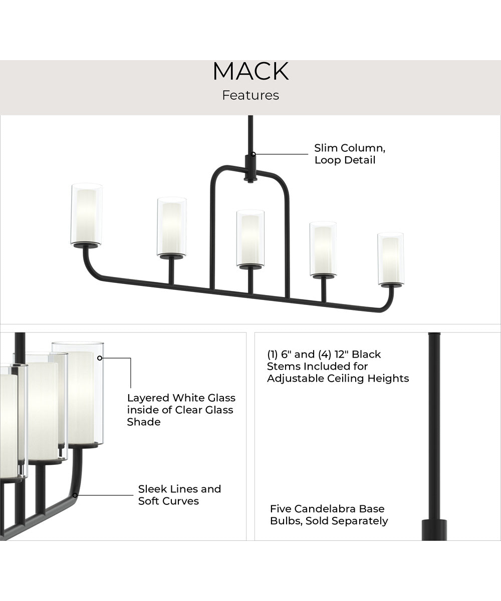Mack 5-Light Linear Chandelier with Layered Glass Shades Matte Black