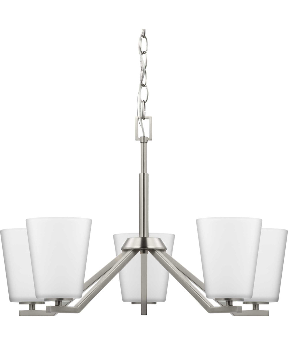 Vertex 5-Light Etched White Contemporary Chandelier Brushed Nickel