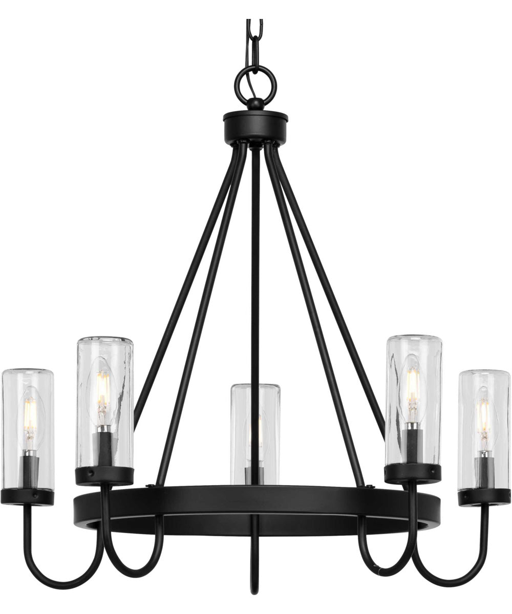 Swansea 4-Light 24" Transitional Round Outdoor Chandelier with Clear Glass Shades Matte Black