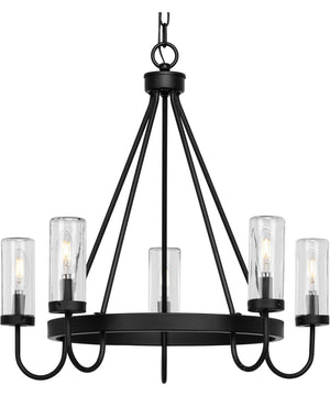 Swansea 4-Light 24" Transitional Round Outdoor Chandelier with Clear Glass Shades Matte Black