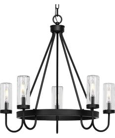 Swansea 4-Light 24" Transitional Round Outdoor Chandelier with Clear Glass Shades Matte Black