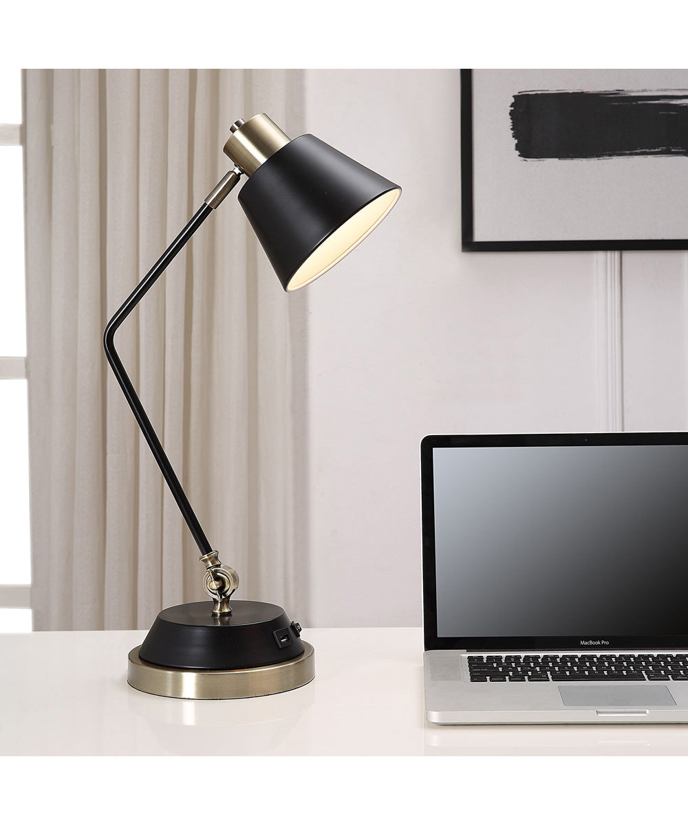 Desk Lamp in Antique Brass with USB Port and Metal Shade