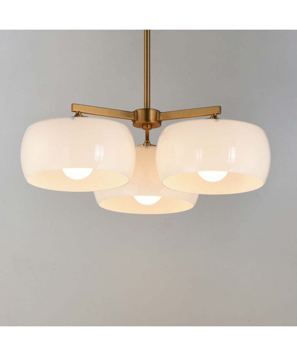 Glazed 3-Light Chandelier White/Natural Aged Brass