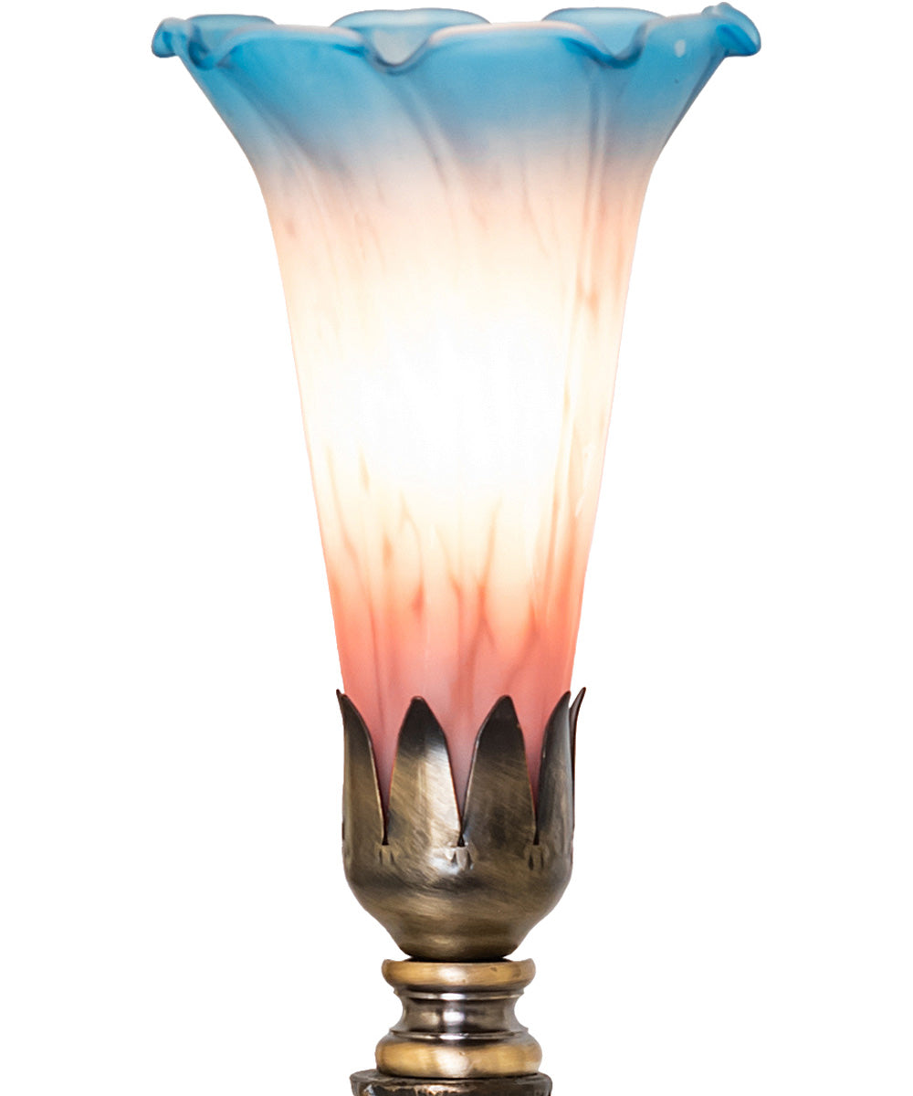 12" High Pink/Blue Tiffany Pond Lily Cherub Mini Lamp