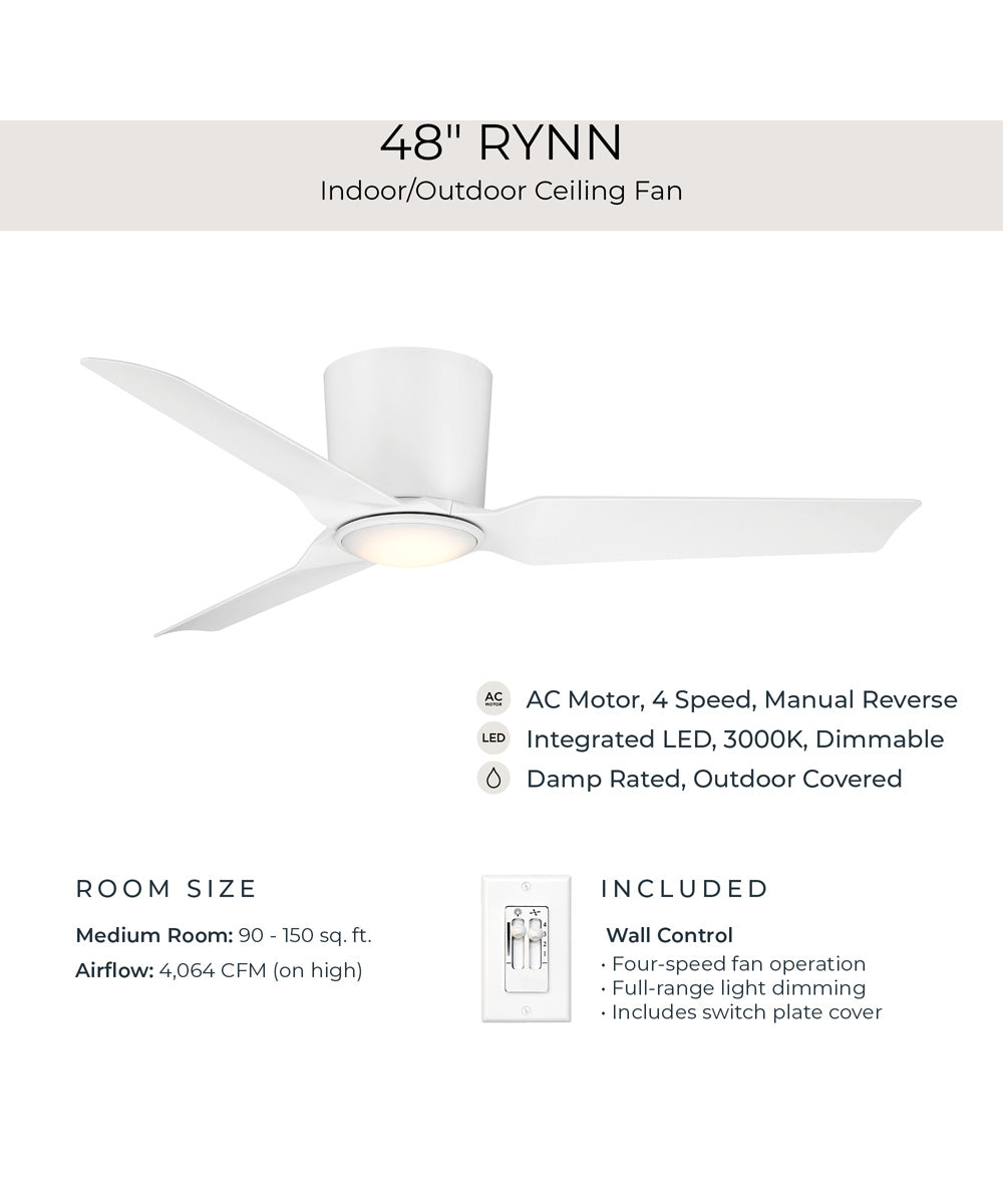 Rynn 48-in. 3-Blade Flush Mount Modern LED Ceiling Fan Matte White