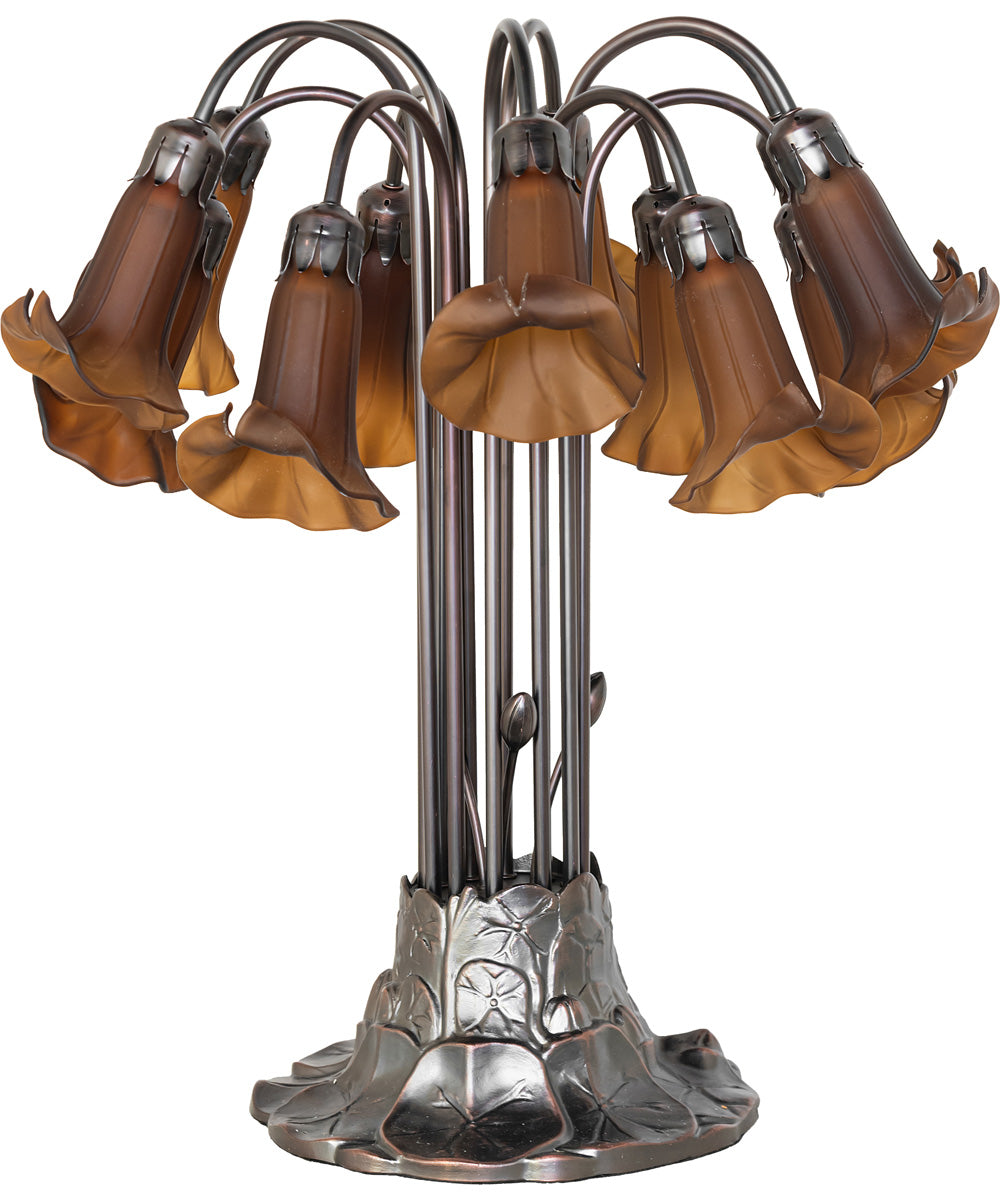 24" High Dark Amber Tiffany Pond Lily 12 Light Table Lamp