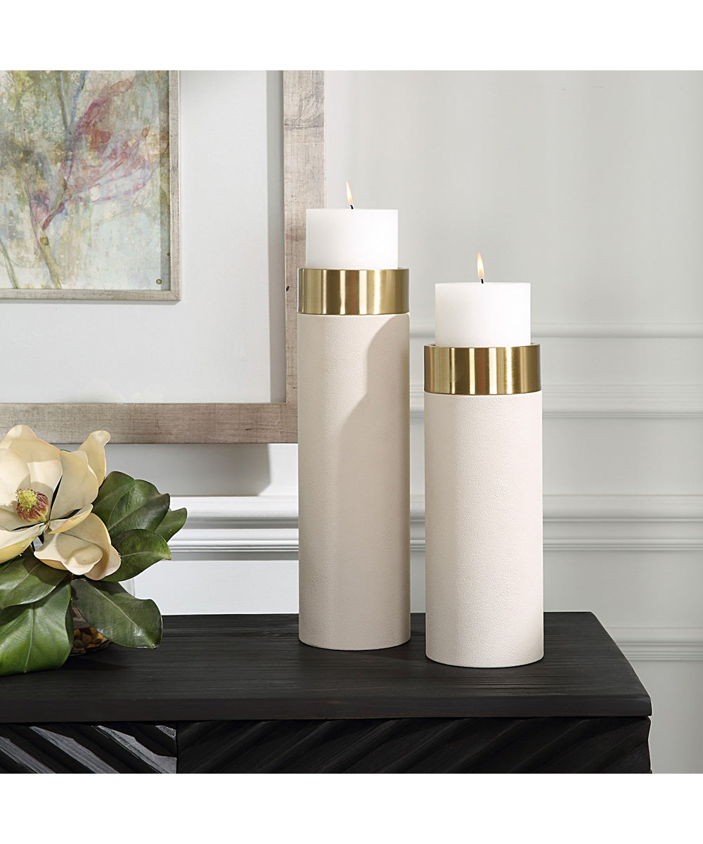 Wessex White Pillar Candleholders Set Of 2