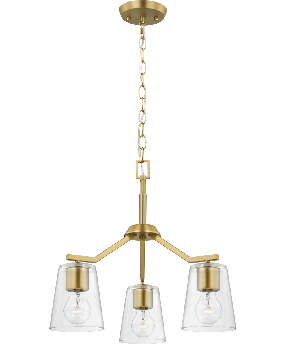 Vertex 3-Light Clear Glass Convertible Chandelier Brushed Gold