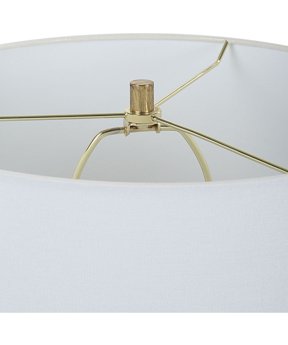 Hexagon Ceramic Gold Table Lamp with White Linen