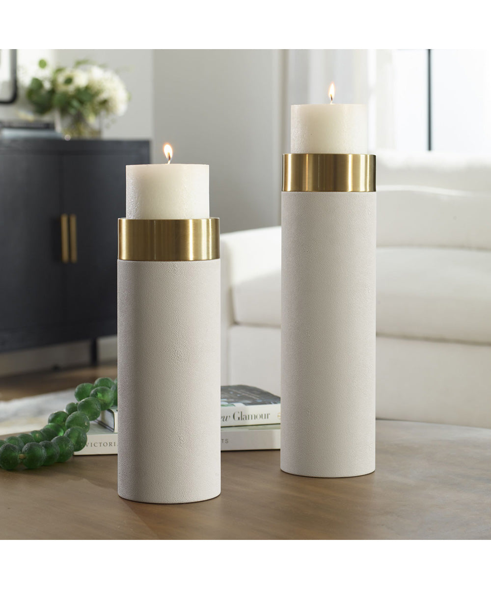 Wessex White Pillar Candleholders Set Of 2