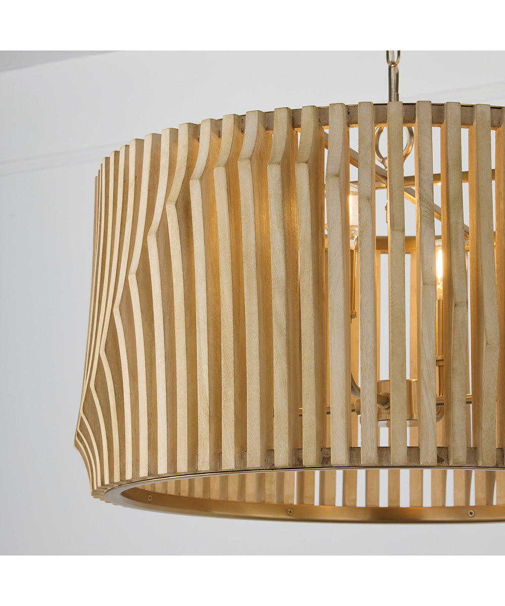 Archer 4-Light Pendant Blonde Wood and Matte Brass