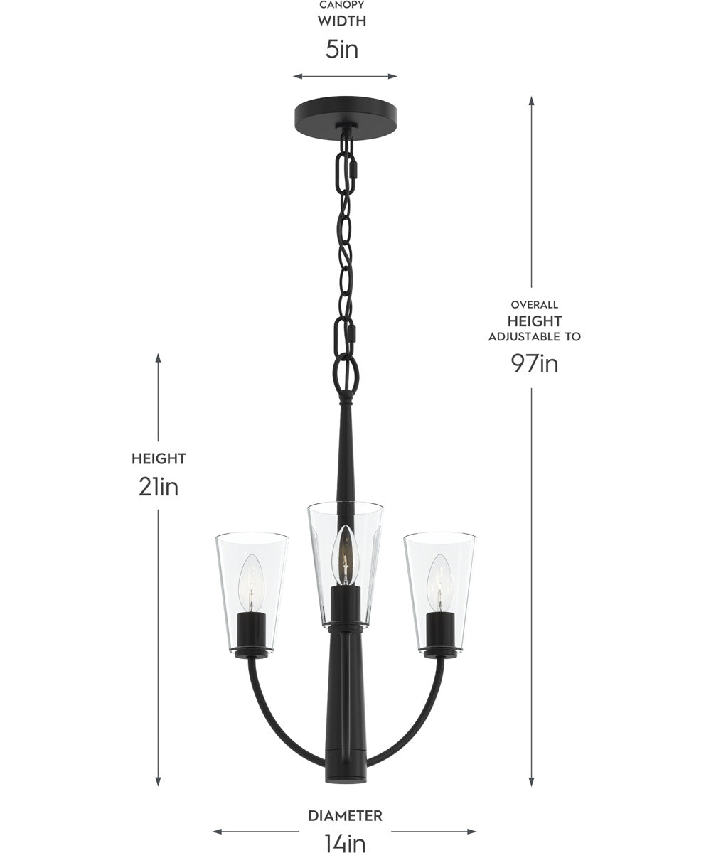 Jheni 3-Light Chandelier with Clear Glass Shades Matte Black