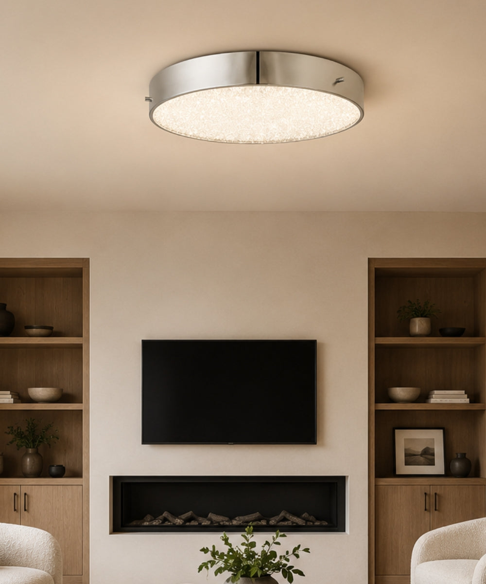 16"w Crystal Moon 1-Light LED Flush Mount Chrome Finish with Clear Cubic Zirconia Glass Shade