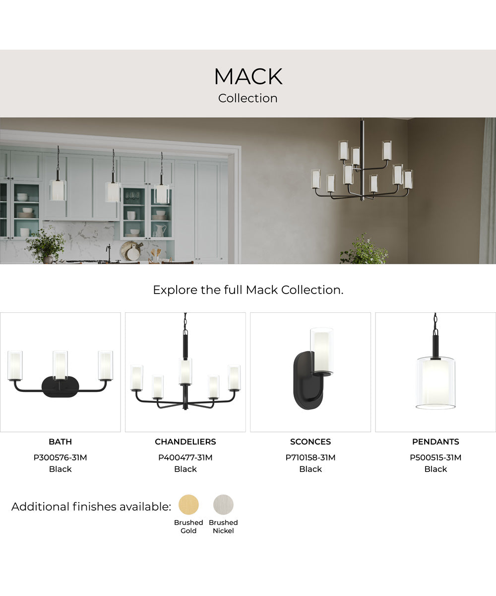 Mack 2-Light Vanity Light with Layered Glass Shades Matte Black