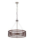 Catalina 24"W 6-Light Polished Nickel Drum Modern Pendant Mahogany Wood Finish Shade